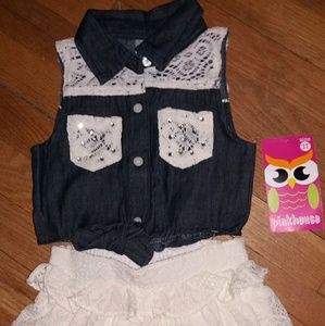 "PINKHOUSE" GIRL'S DENIM & LACE 2PC SKIRT SET